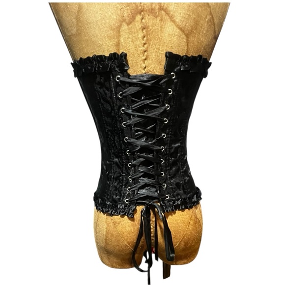 Elegant Black Corset with Ruffle Trim and Ties Like New! XS - Picture 3 of 8